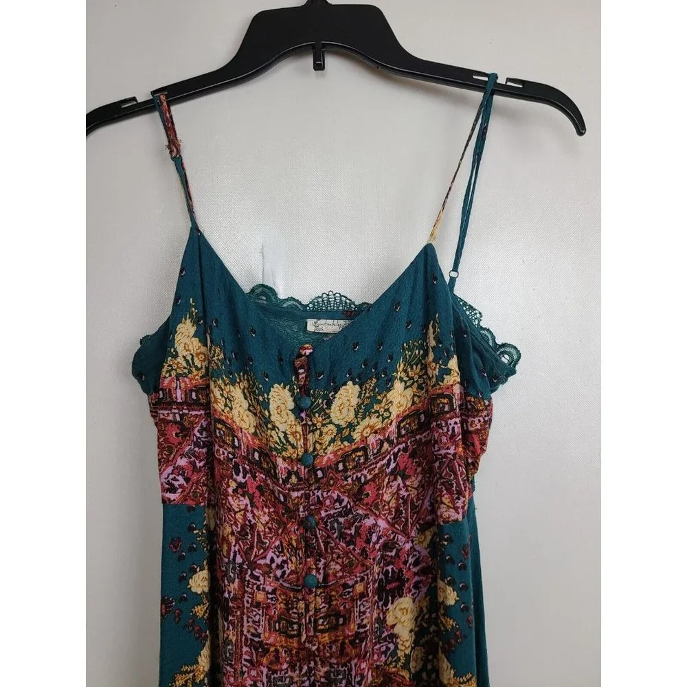 Free People Green Jade Combo BOHO Morning Song Maxi Dress Size Small - Picture 5 of 11